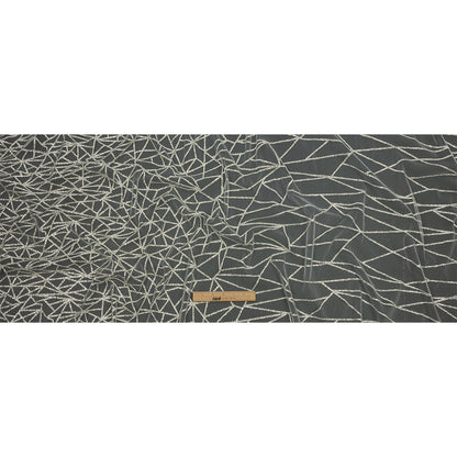 Glitter Tulle - White and Silver Linear Geometry