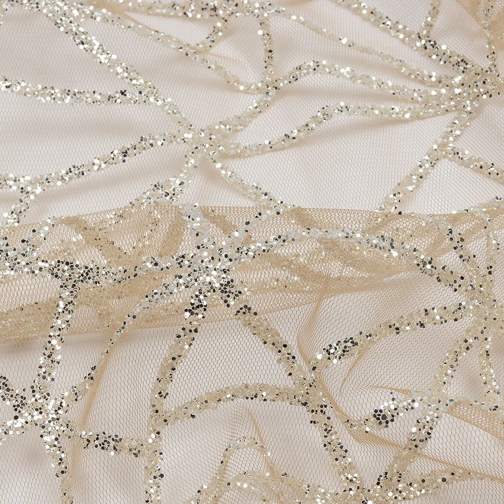 Glitter Tulle - Mink and Silver Linear Geometry - Detail