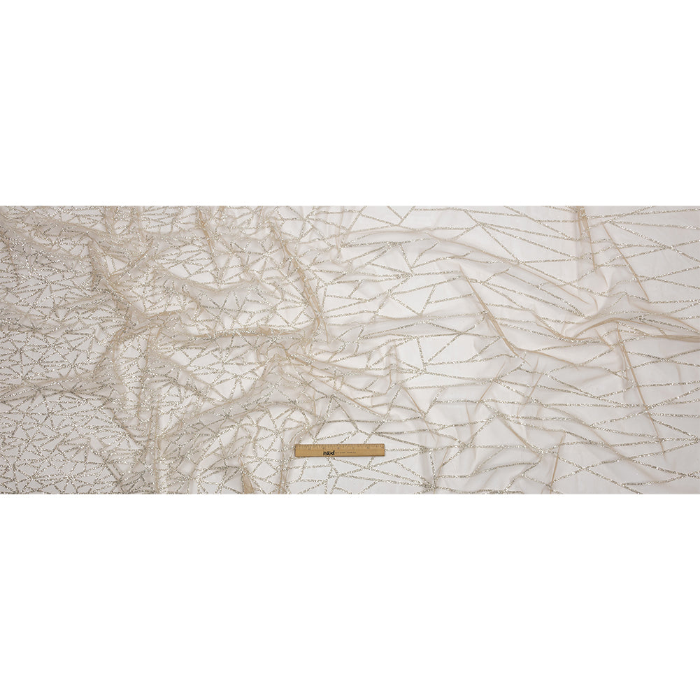 Glitter Tulle - Mink and Silver Linear Geometry - Full