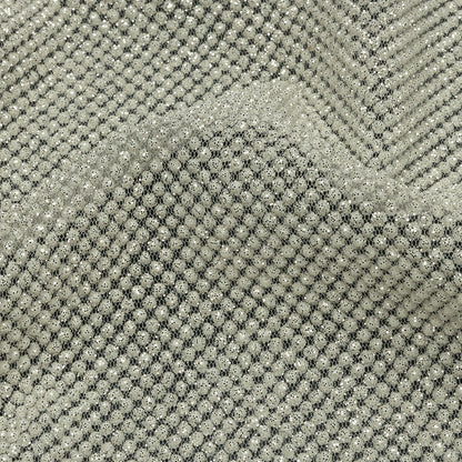 3D Puffy Glitter Tulle - Off White and Silver Packed Polka Dots