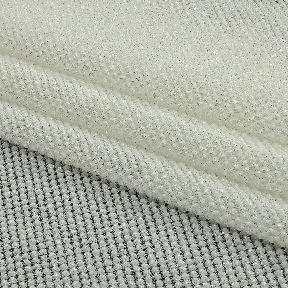 3D Puffy Glitter Tulle - White Packed Polka Dots - Folded