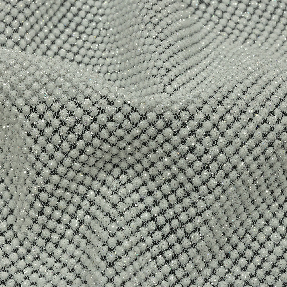 3D Puffy Glitter Tulle - White Packed Polka Dots - Detail