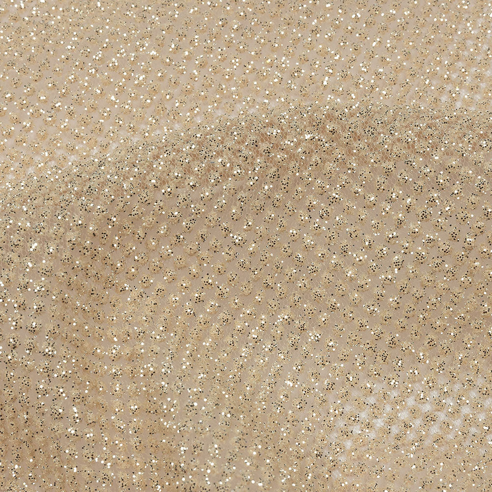 3D Puffy Glitter Tulle - Champagne and Silver Packed Polka Dots