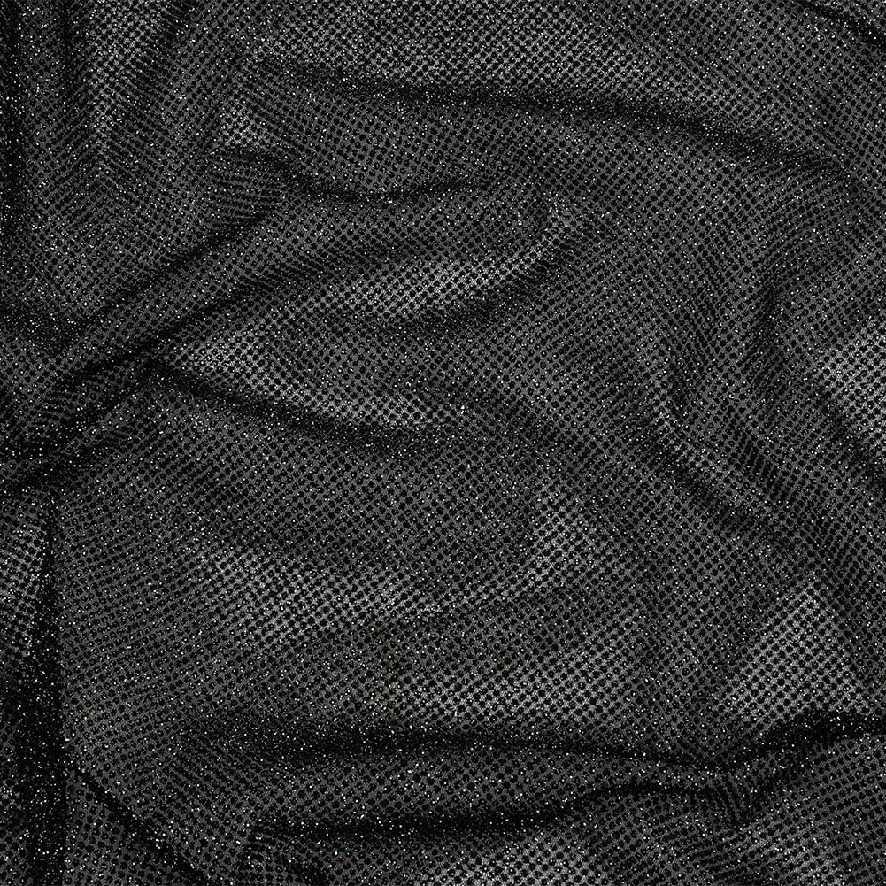 3D Puffy Glitter Tulle - Black and Silver Packed Polka Dots