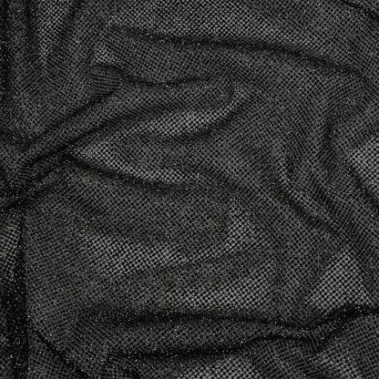 3D Puffy Glitter Tulle - Black and Silver Packed Polka Dots