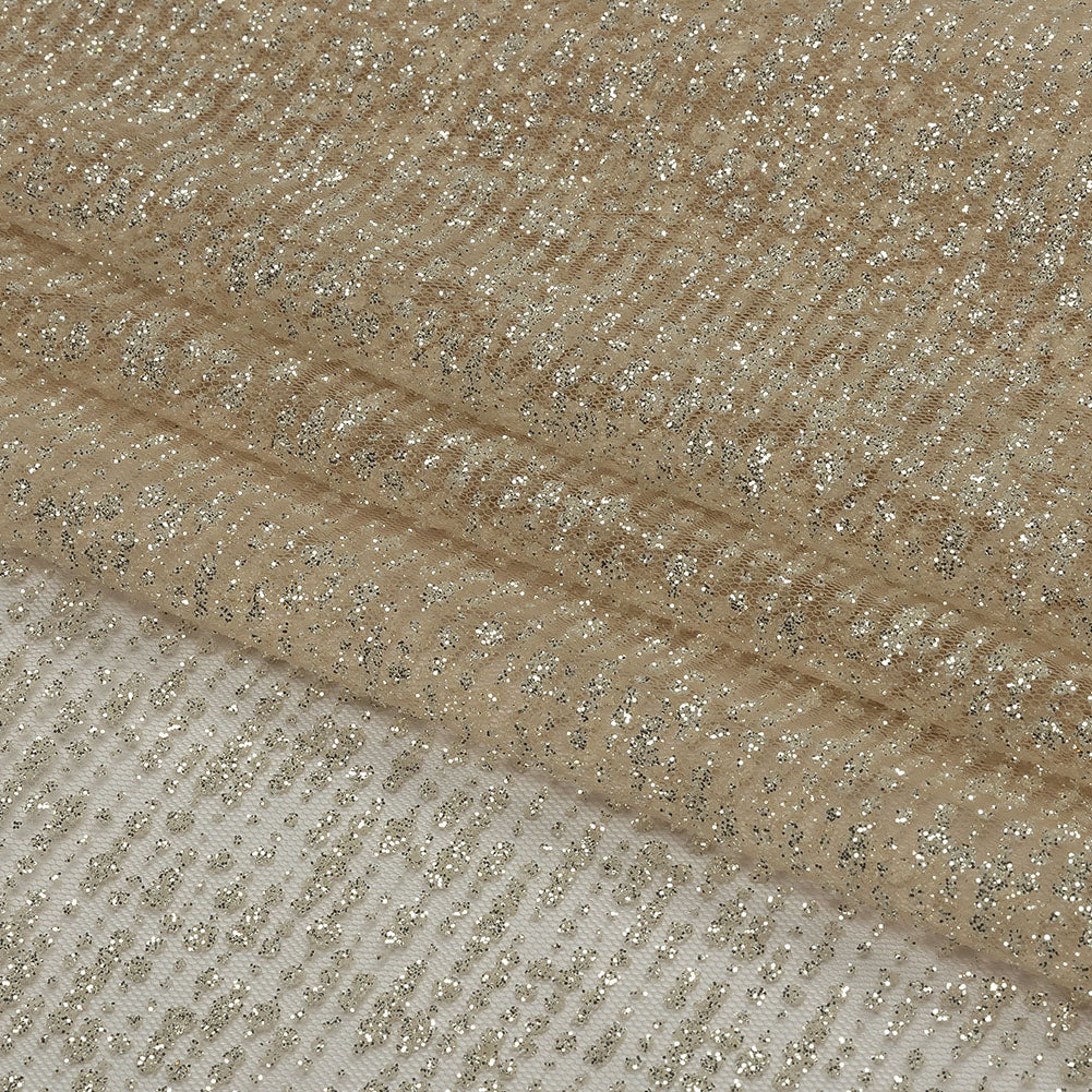 Glitter Tulle - Champagne and Silver Abstract Striations - Flare Collection
