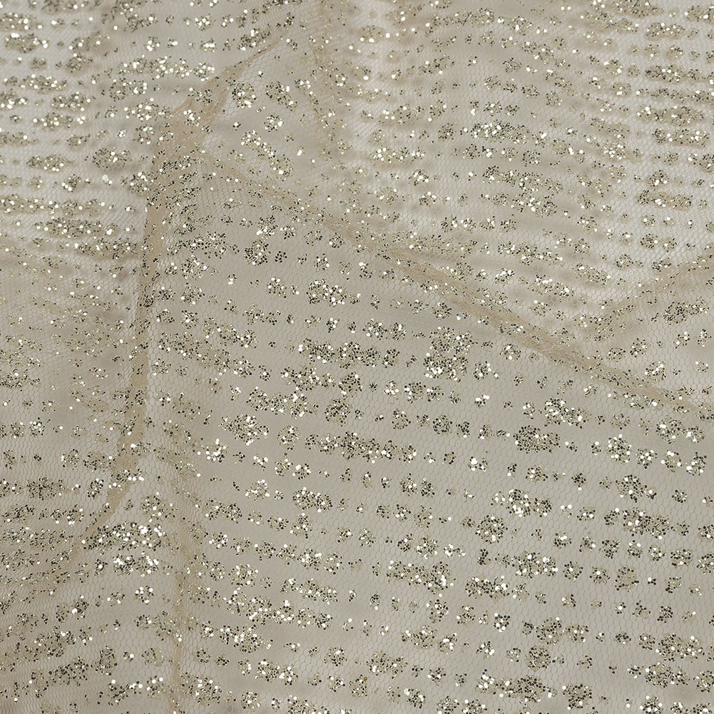 Glitter Tulle - Champagne and Silver Abstract Striations - Flare Collection