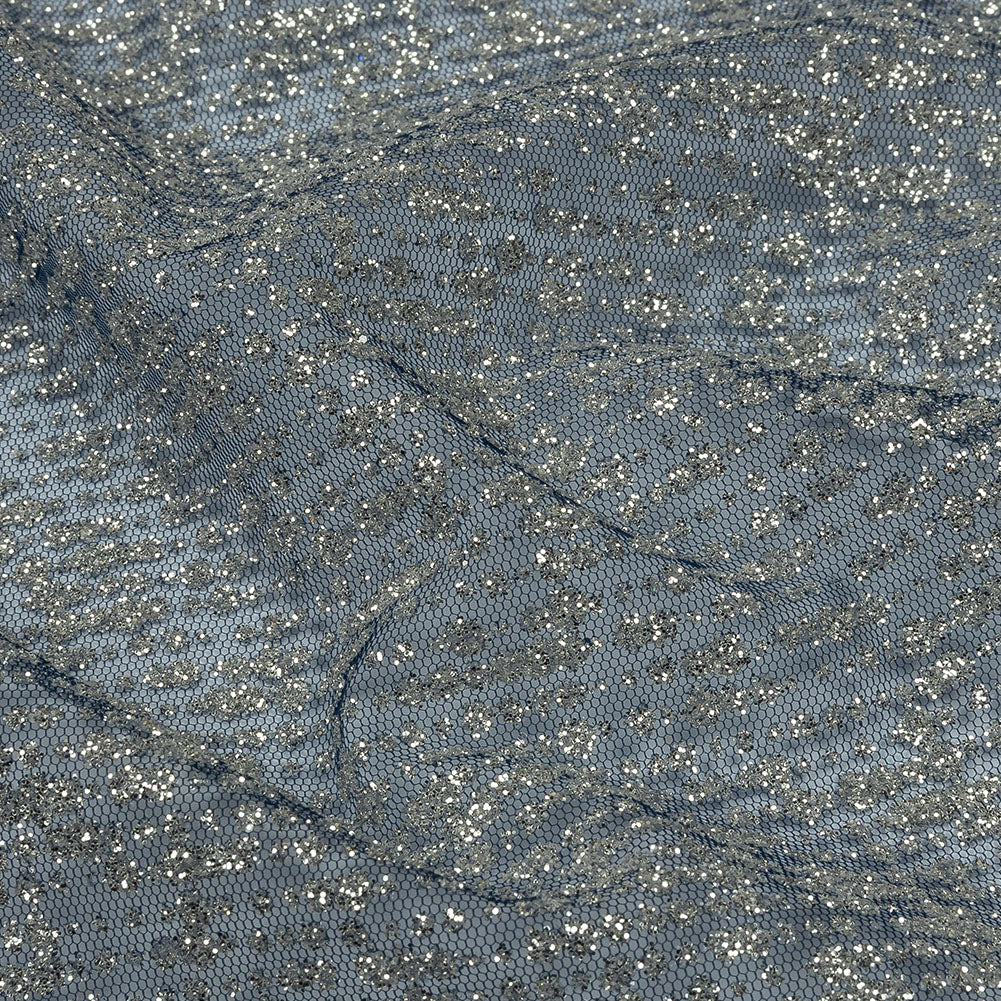 Glitter Tulle - Evening Blue and Silver Abstract Striations - Flare Collection