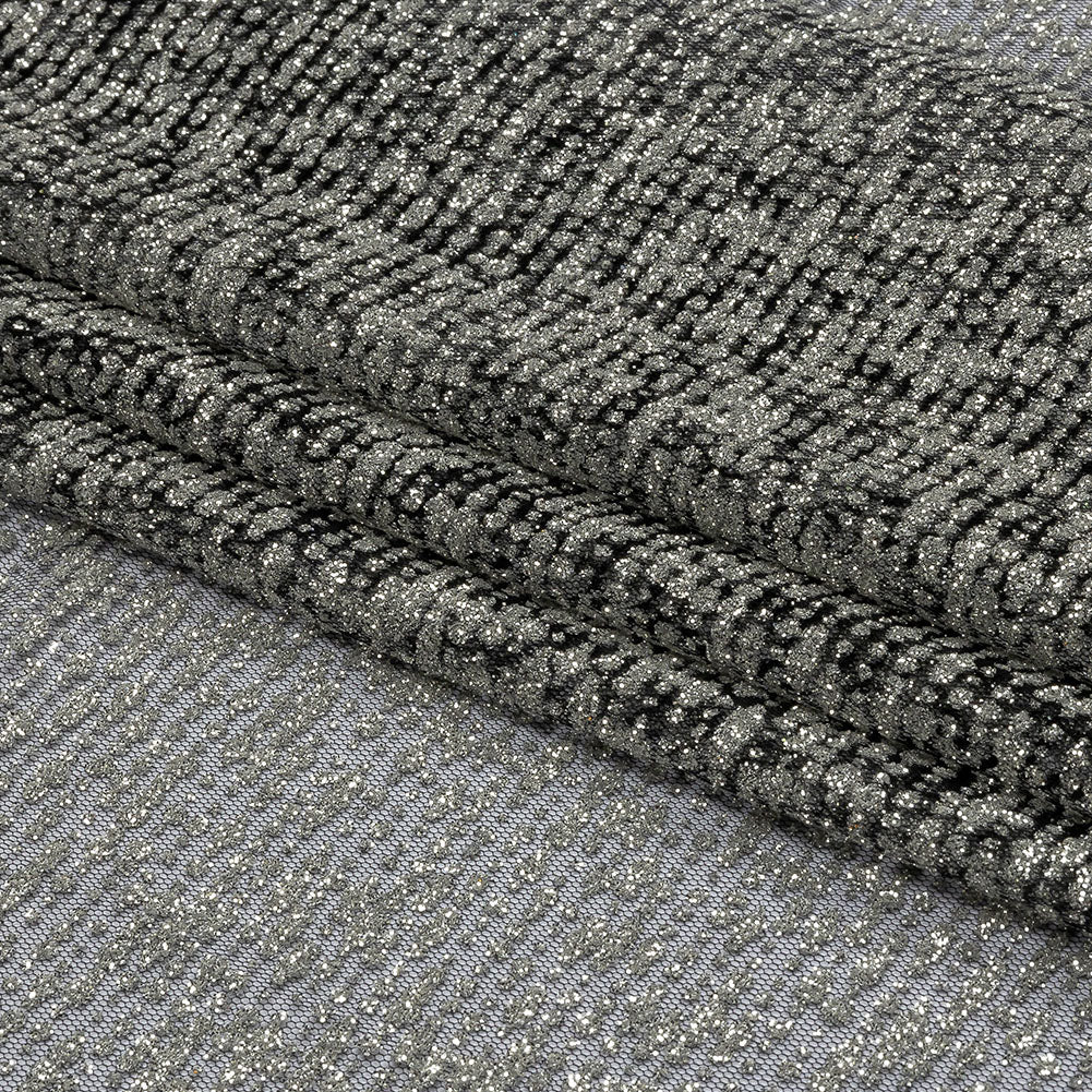 Glitter Tulle - Midnight Sky and Silver Abstract Striations - Flare Collection - Folded