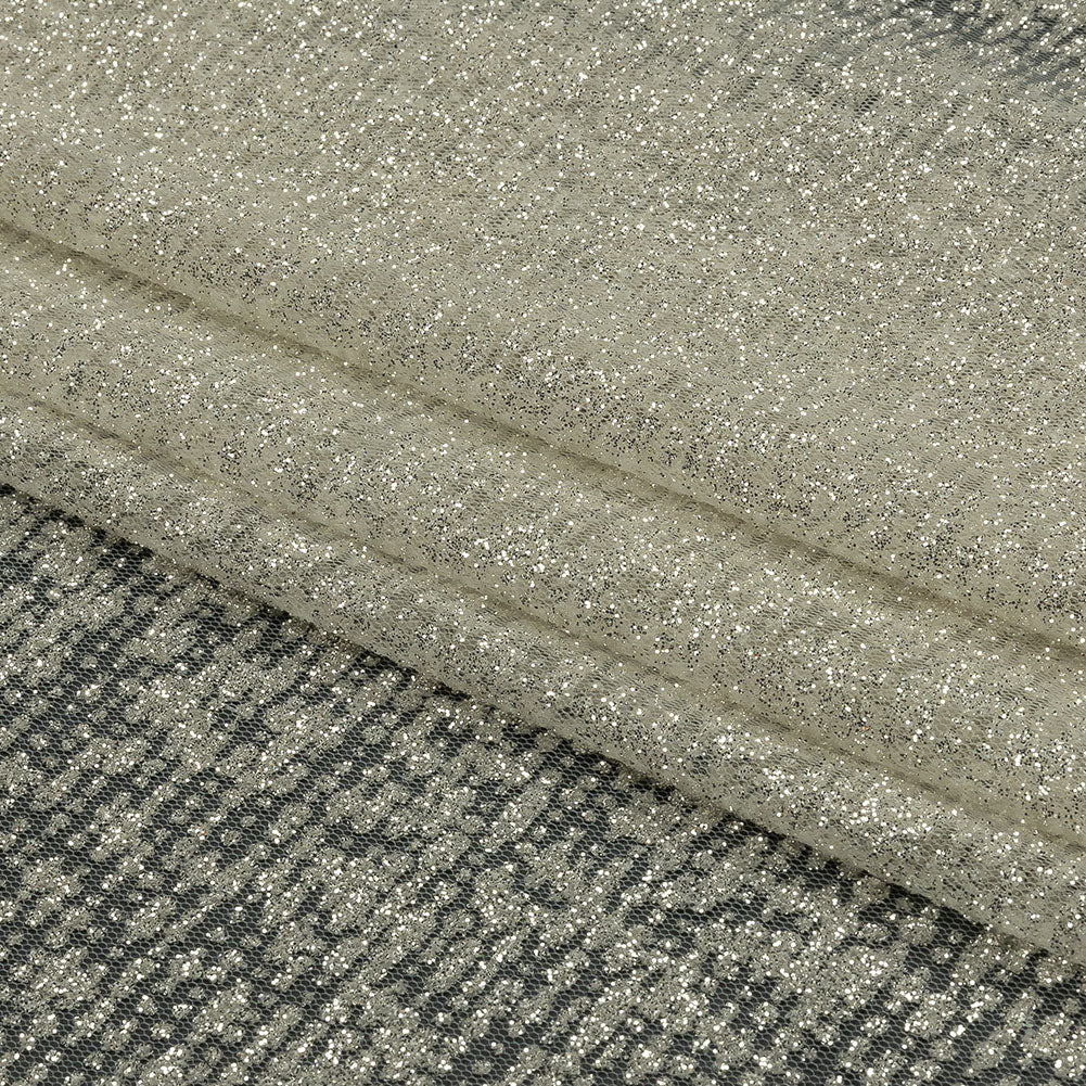 Glitter Tulle - Sugar Swizzle and Silver Abstract Striations - Flare Collection
