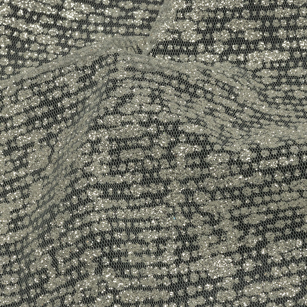 Glitter Tulle - Sugar Swizzle and Silver Abstract Striations - Flare Collection
