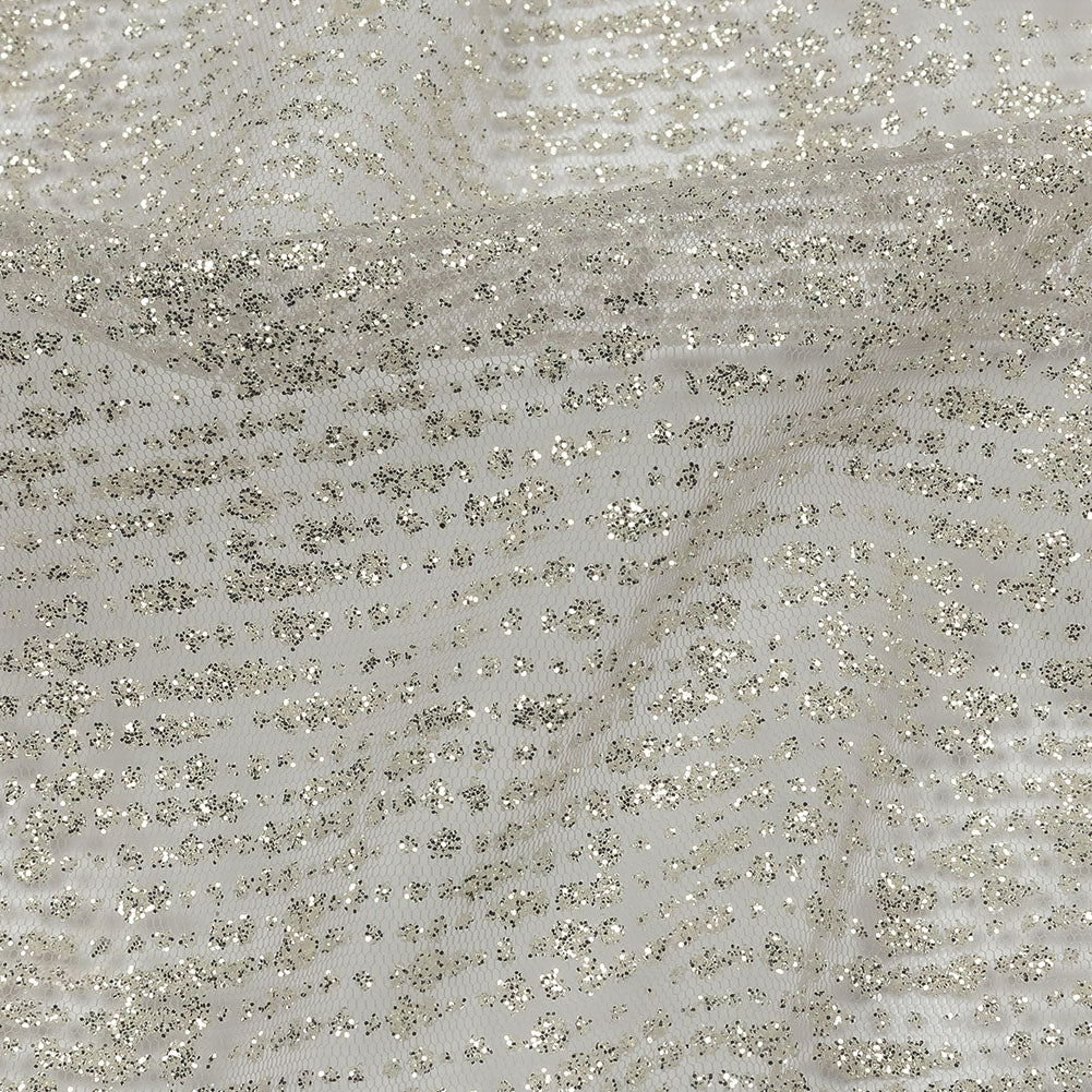 Glitter Tulle - Light Gray and Silver Abstract Striations - Flare Collection