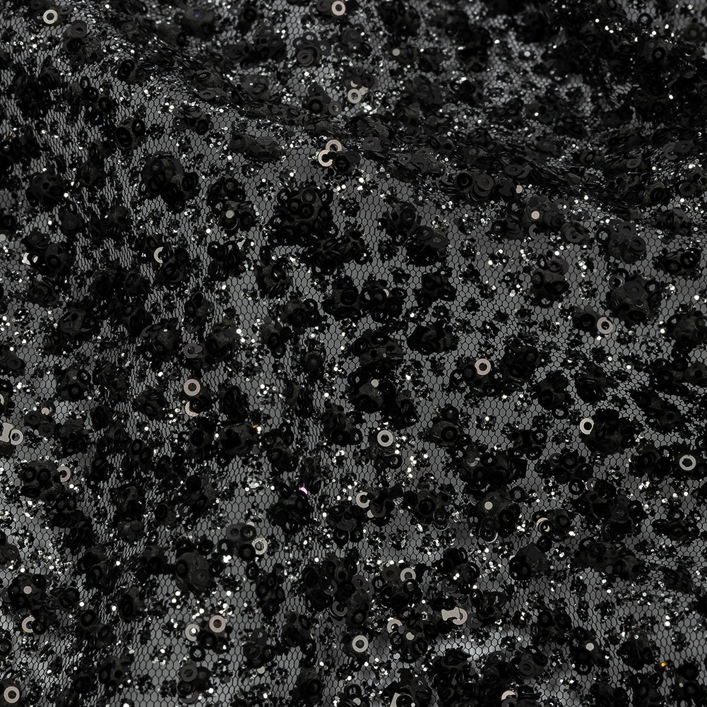 3D Glitter Tulle - Black Puffy Spots - Detail