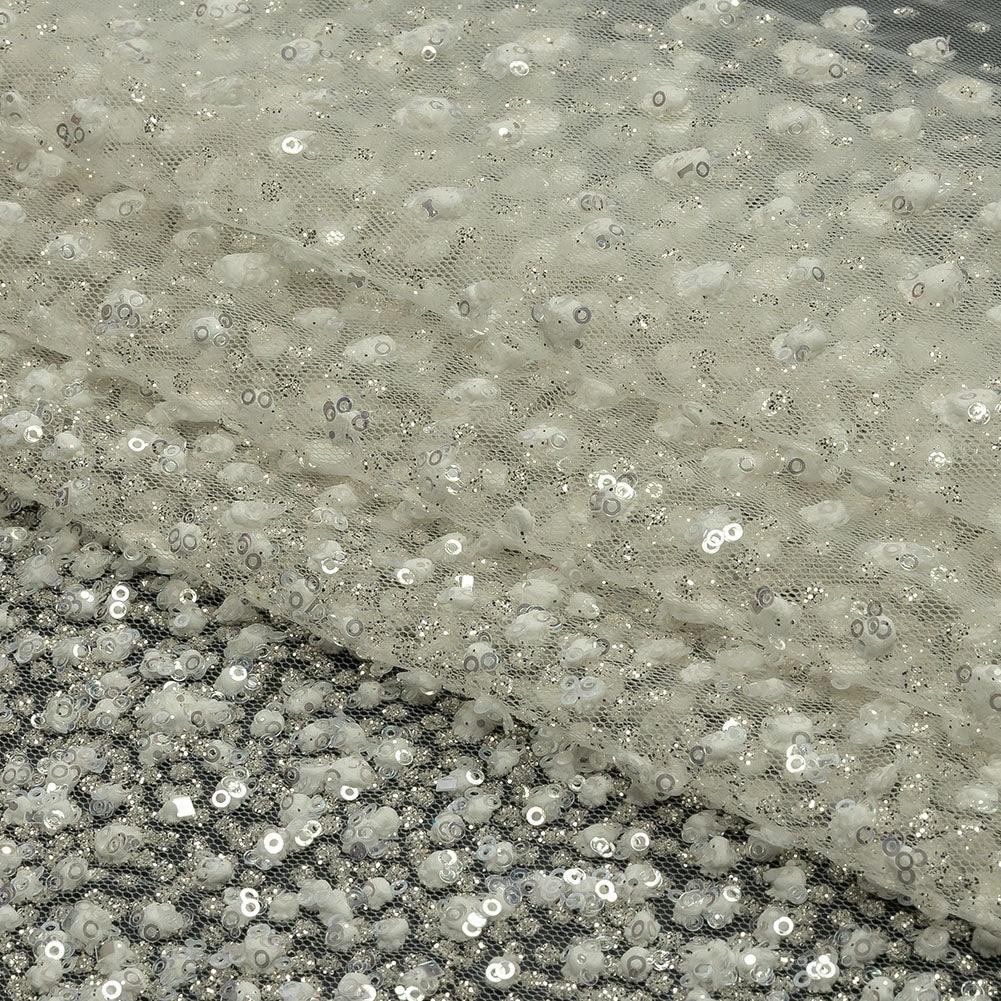 3D Glitter Tulle - White Puffy Spots Gradient