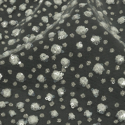 3D Glitter Tulle - White Puffy Spots Gradient