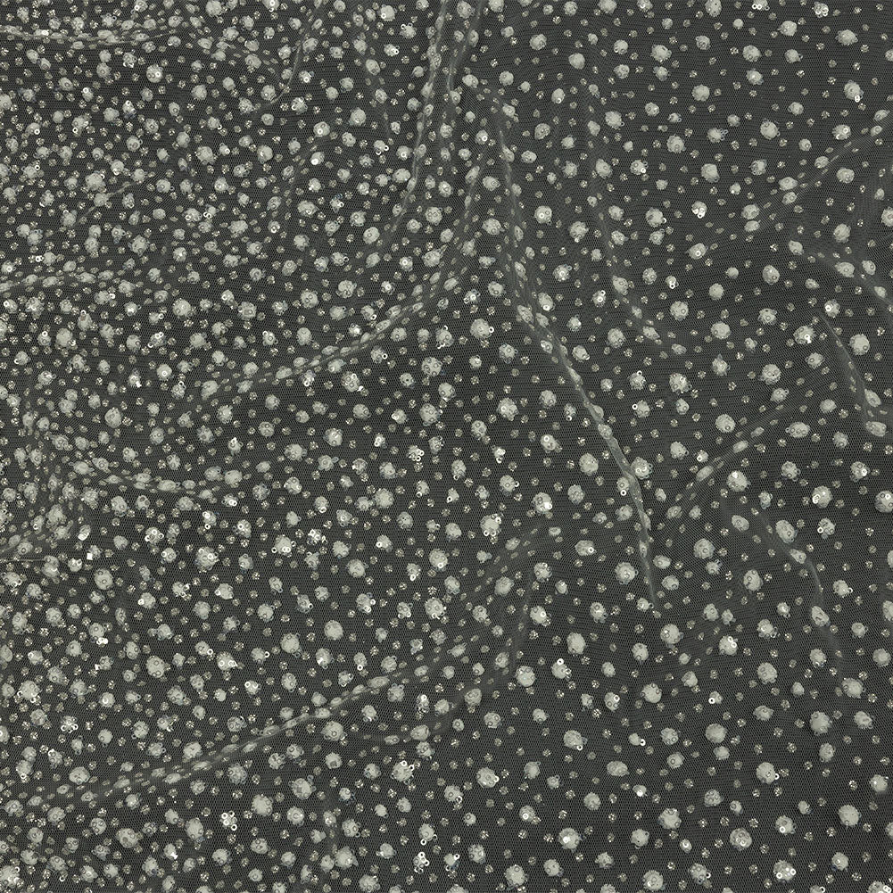 3D Glitter Tulle - White Puffy Spots Gradient