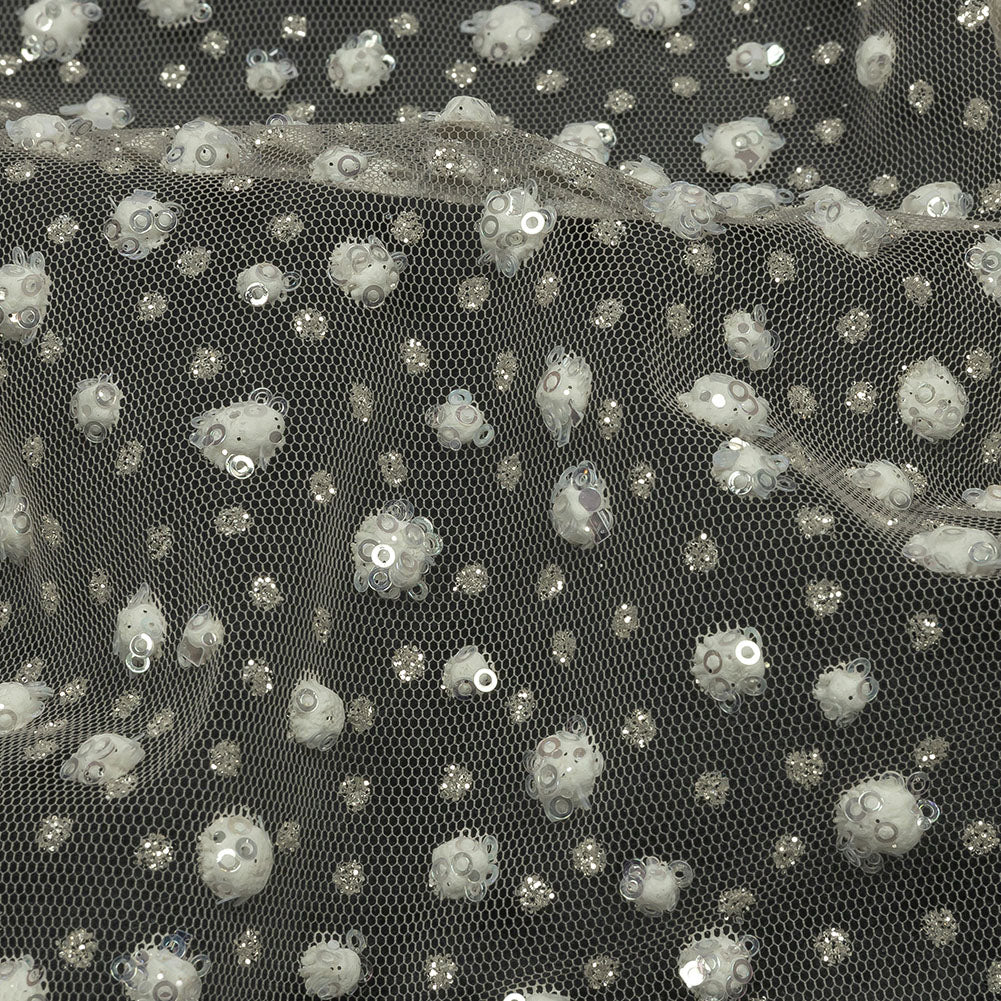 3D Glitter Tulle - Champagne and White Puffy Spots Gradient