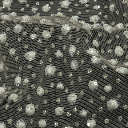 3D Glitter Tulle - Champagne and White Puffy Spots Gradient