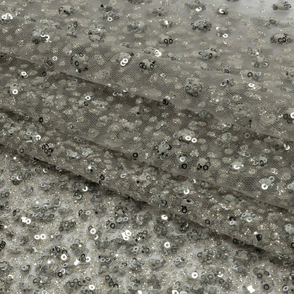3D Glitter Tulle - Light Gray Puffy Spots Gradient