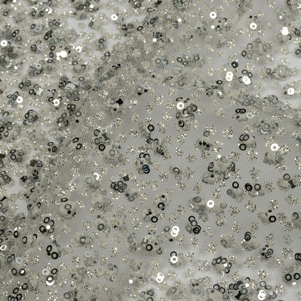 3D Glitter Tulle - Light Gray Puffy Spots Gradient - Detail