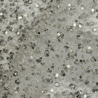3D Glitter Tulle - Light Gray Puffy Spots Gradient