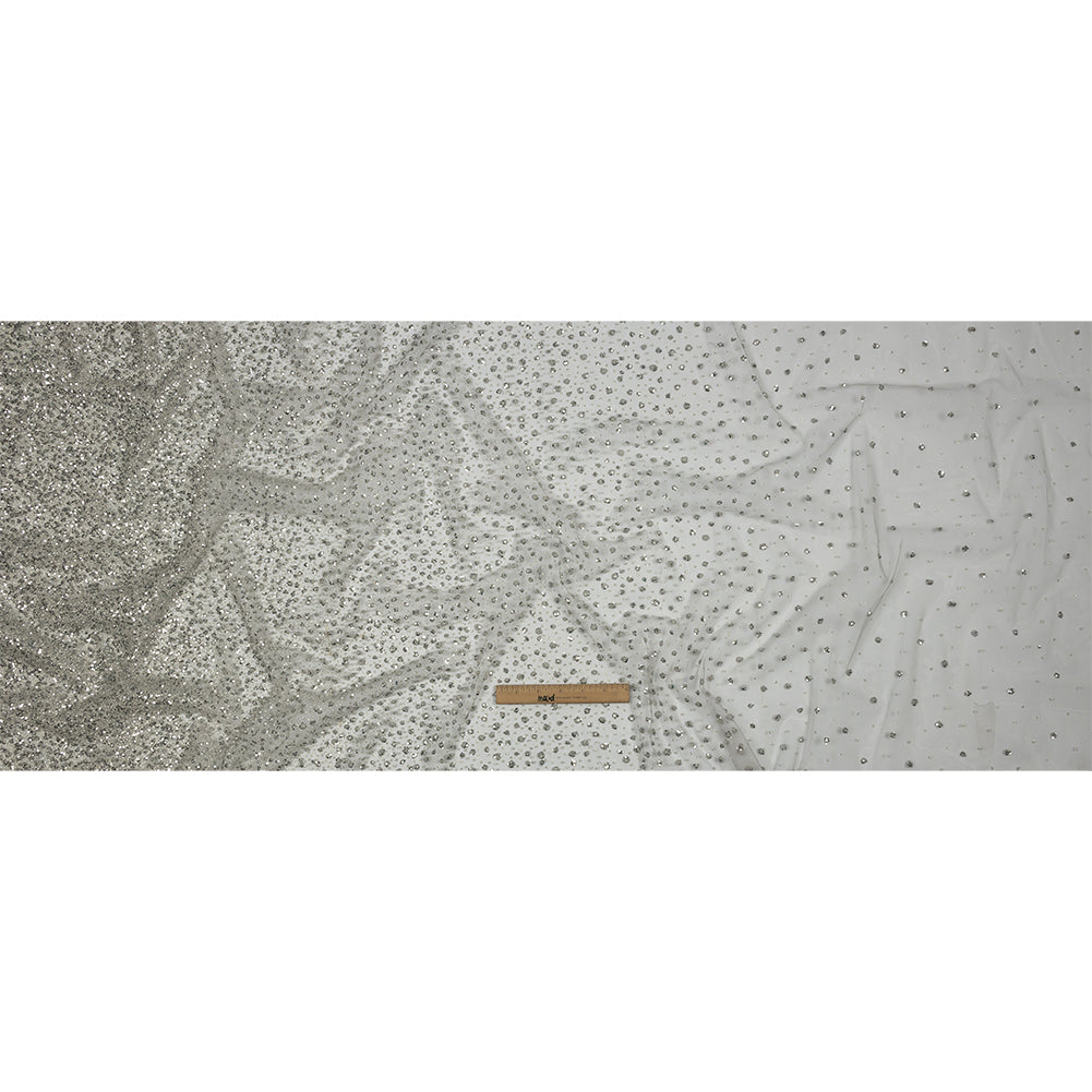 3D Glitter Tulle - Light Gray Puffy Spots Gradient - Full