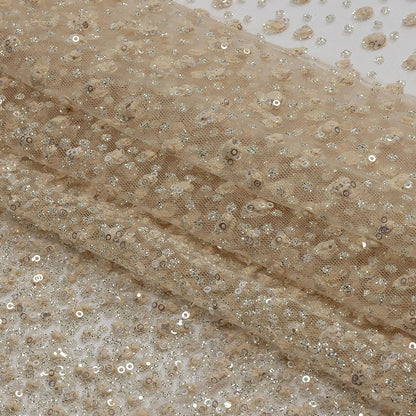 3D Glitter Tulle - Light Peach Puffy Spots Gradient