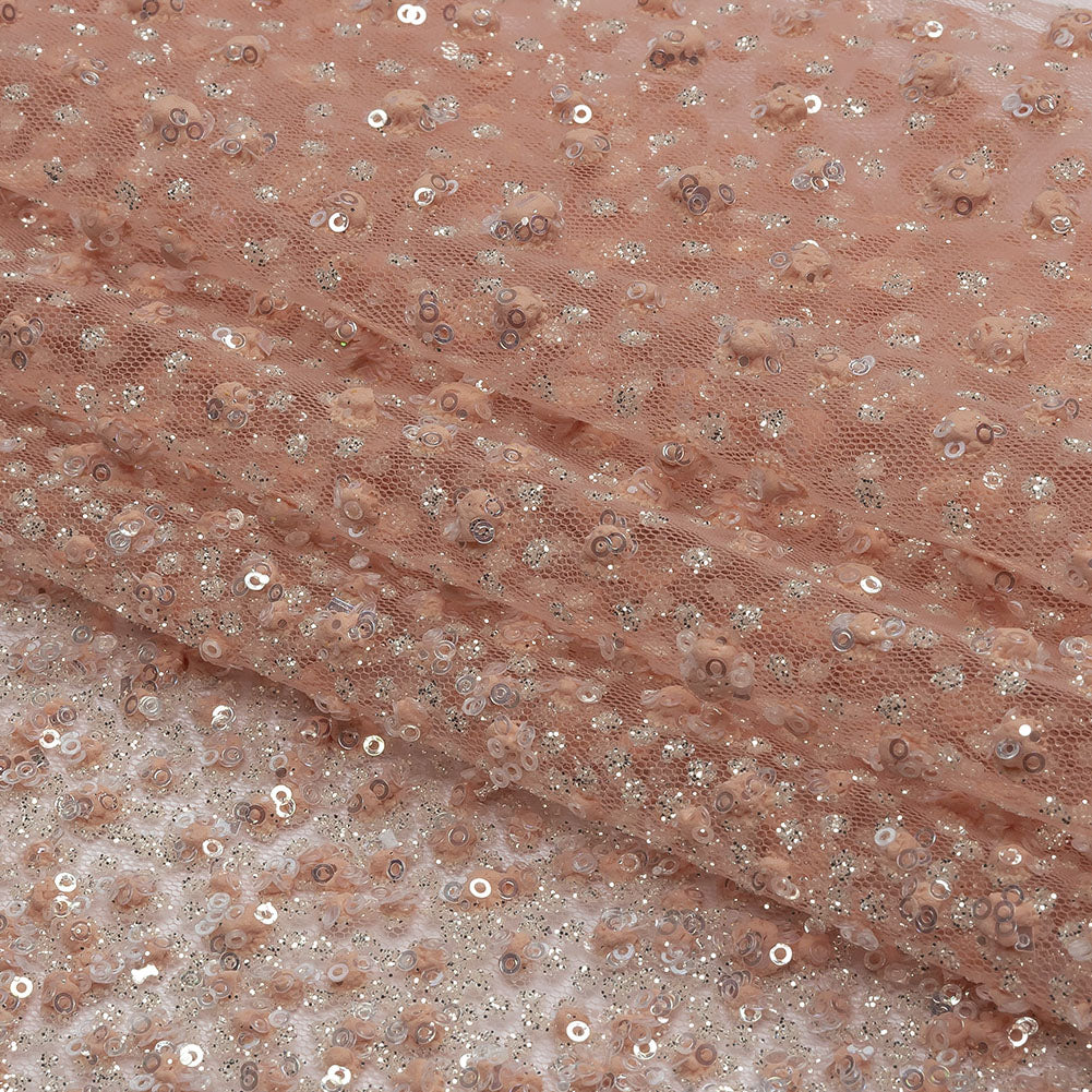 3D Glitter Tulle - Pink Puffy Spots Gradient
