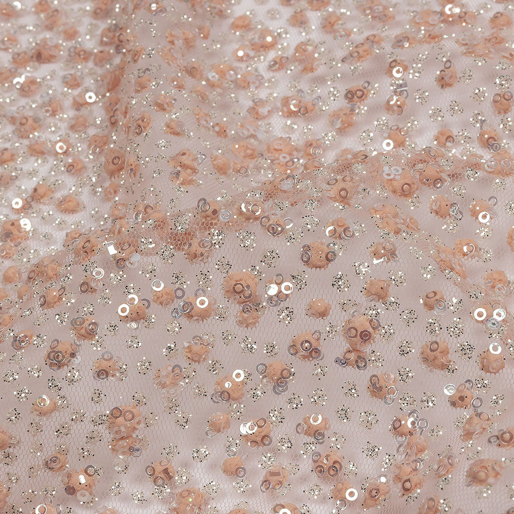 3D Glitter Tulle - Pink Puffy Spots Gradient