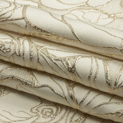 Metallic Gold and Beige Outlined Florals Luxury Brocade