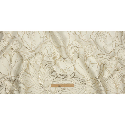 Metallic Gold and Beige Outlined Florals Luxury Brocade