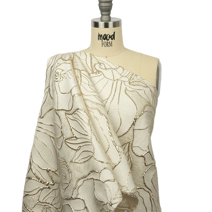 Metallic Gold and Beige Outlined Florals Luxury Brocade