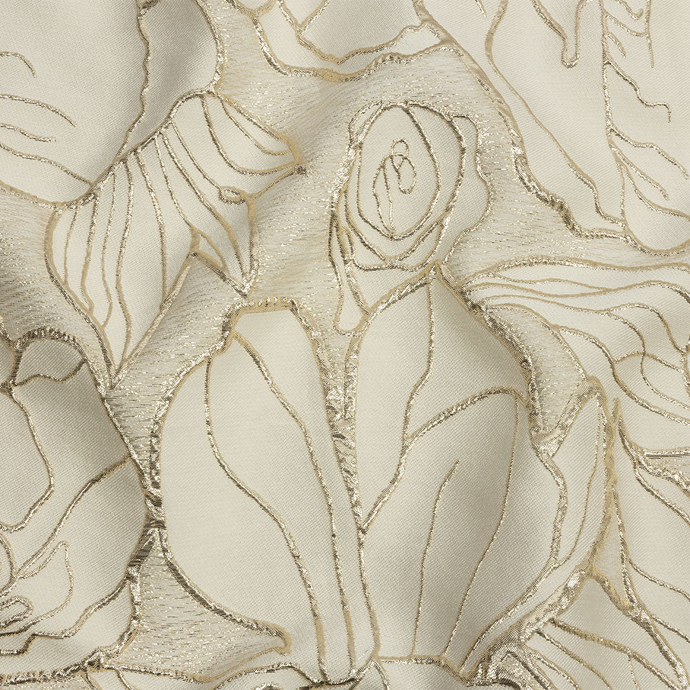 Metallic Gold and Beige Outlined Florals Luxury Brocade
