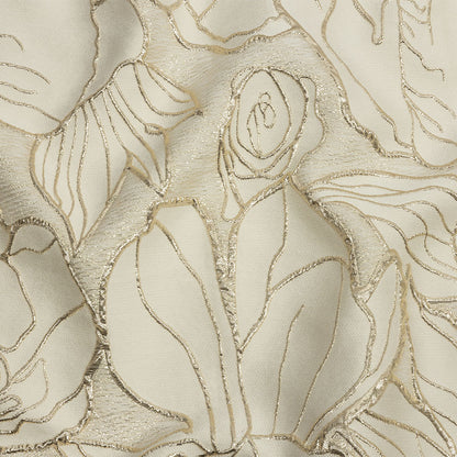 Metallic Gold and Beige Outlined Florals Luxury Brocade
