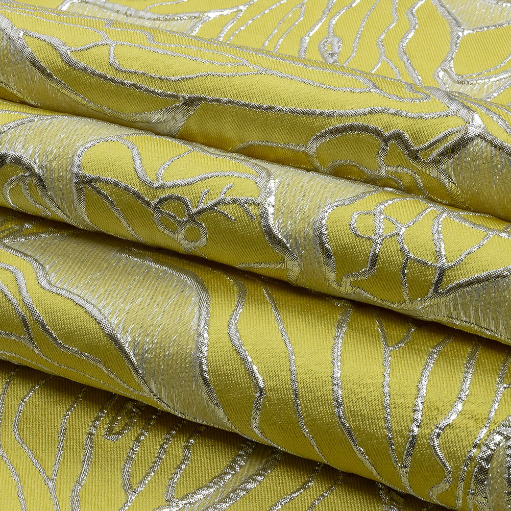 Metallic Silver and Sunshine Outlined Florals Luxury Brocade