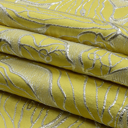 Metallic Silver and Sunshine Outlined Florals Luxury Brocade