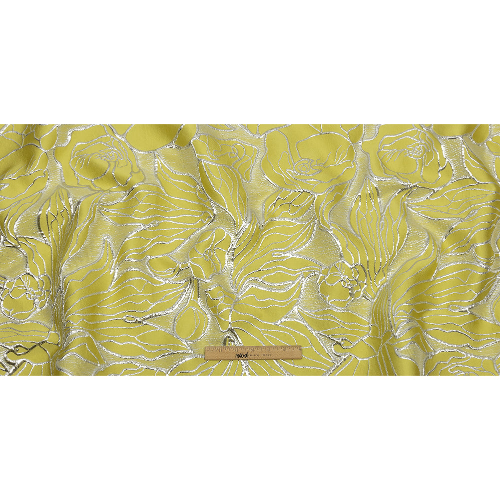 Metallic Silver and Sunshine Outlined Florals Luxury Brocade