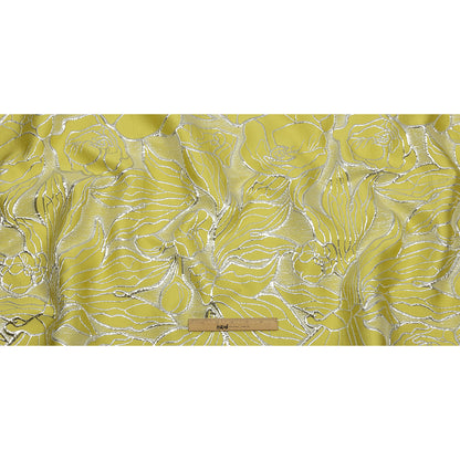 Metallic Silver and Sunshine Outlined Florals Luxury Brocade