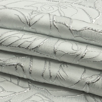 Metallic Silver and White Outlined Florals Luxury Brocade