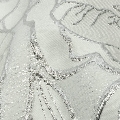 Metallic Silver and White Outlined Florals Luxury Brocade