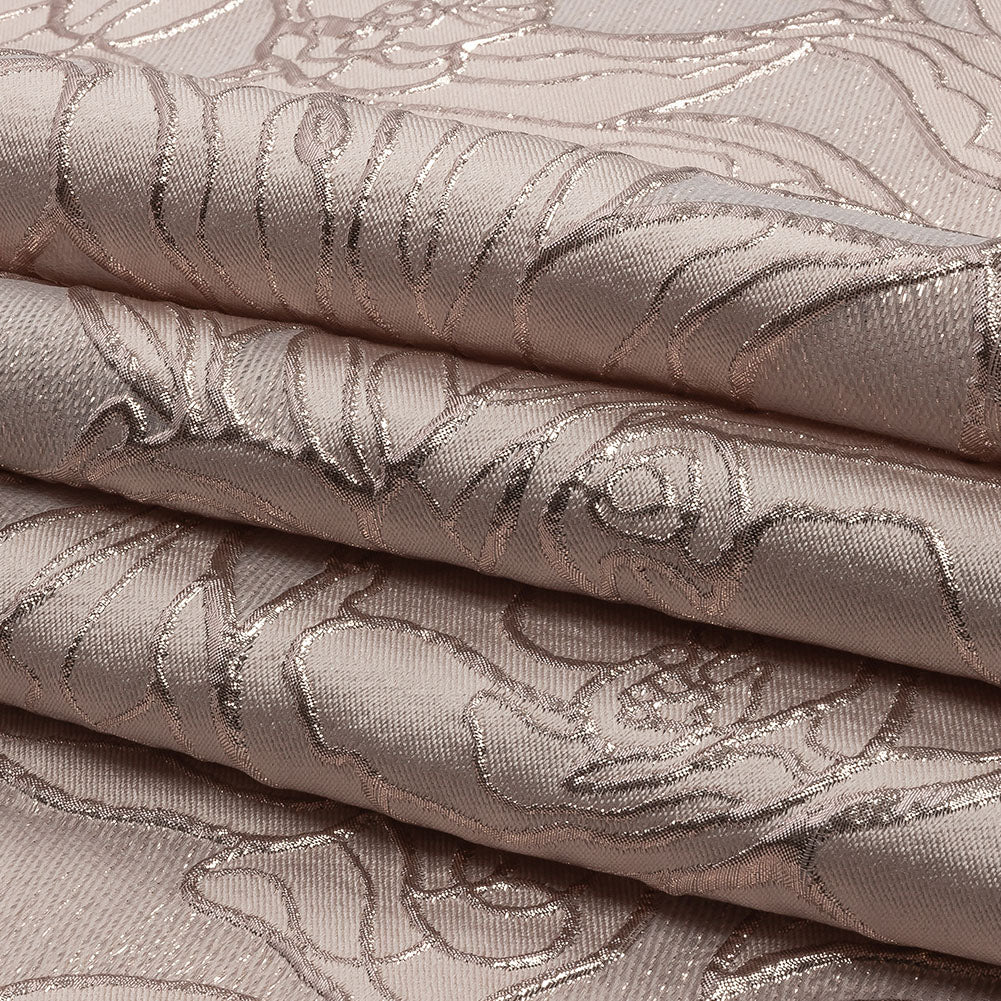 Metallic Rose Gold and Pink Outlined Florals Luxury Brocade - Folded