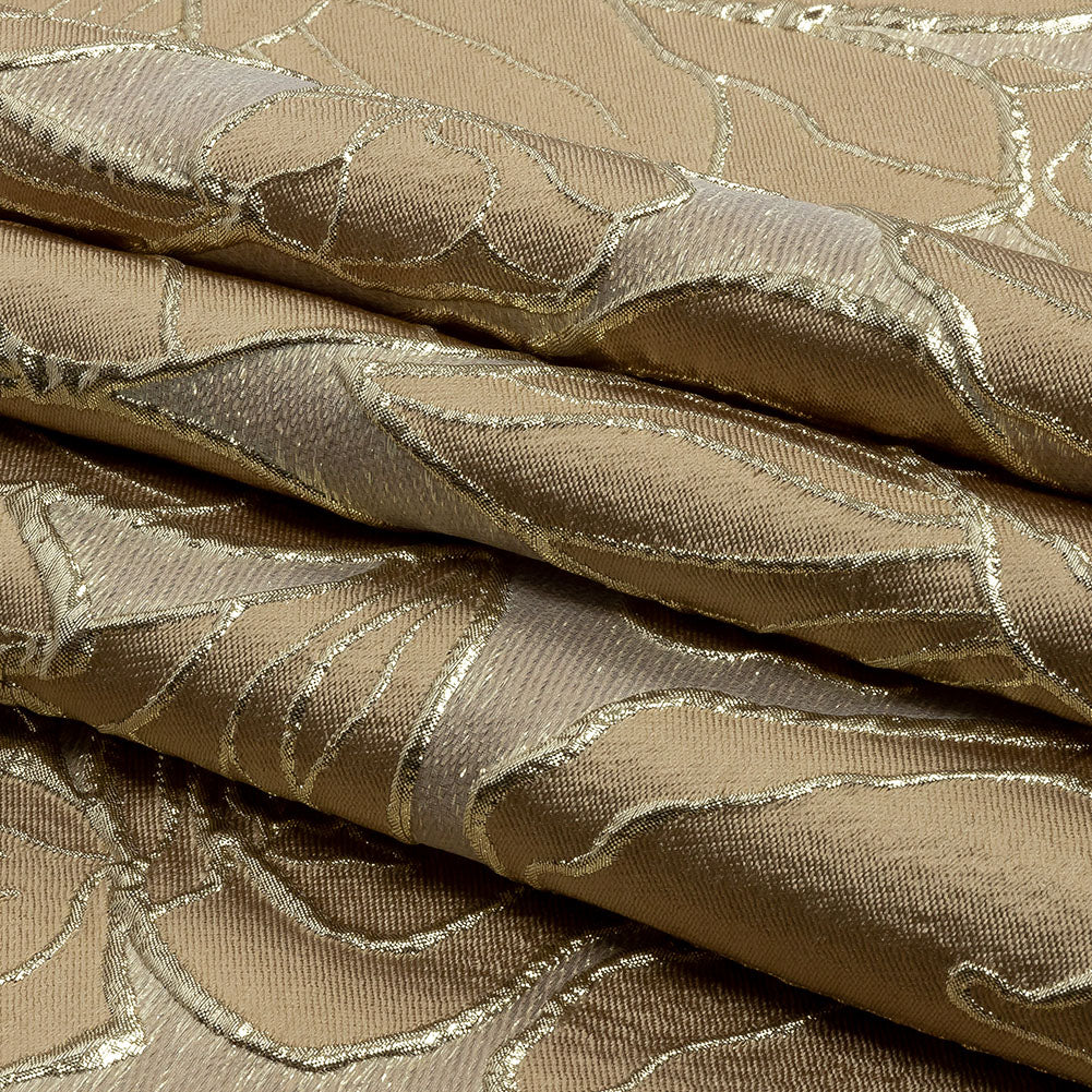 Metallic Gold and Tan Outlined Florals Luxury Brocade