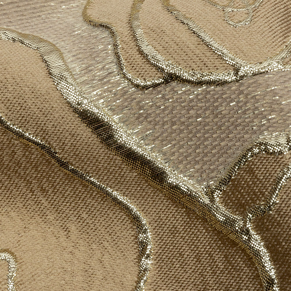 Metallic Gold and Tan Outlined Florals Luxury Brocade