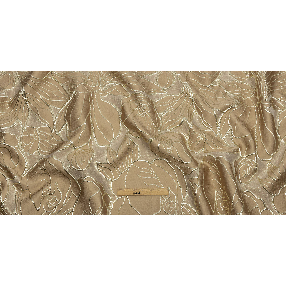 Metallic Gold and Tan Outlined Florals Luxury Brocade