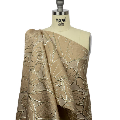 Metallic Gold and Tan Outlined Florals Luxury Brocade