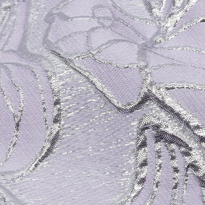 Metallic Silver and Lilac Outlined Florals Luxury Brocade
