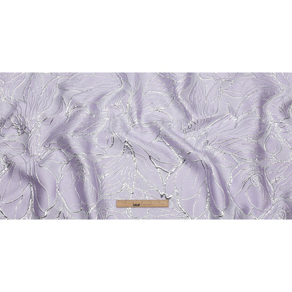 Metallic Silver and Lilac Outlined Florals Luxury Brocade