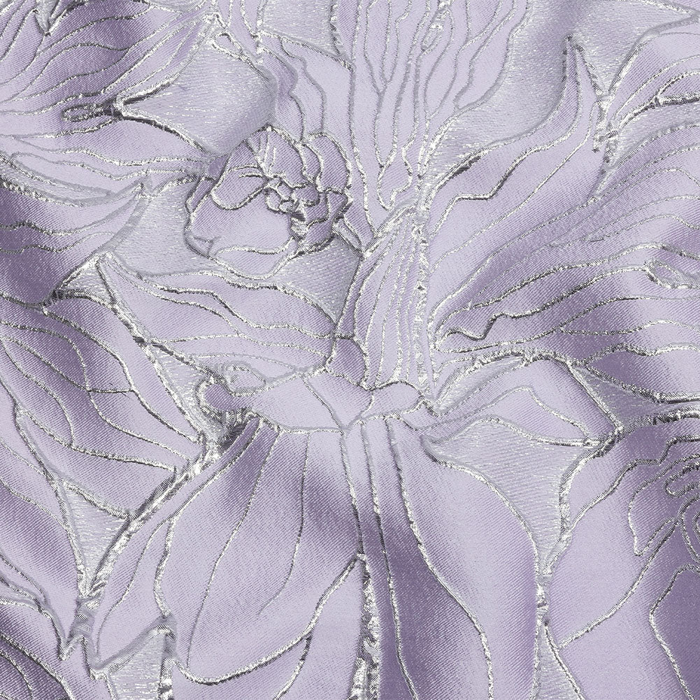Metallic Silver and Lilac Outlined Florals Luxury Brocade
