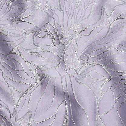 Metallic Silver and Lilac Outlined Florals Luxury Brocade