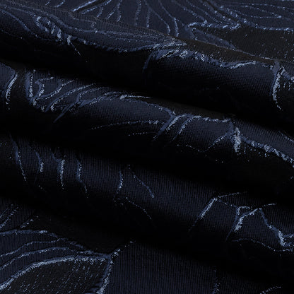 Metallic Navy Outlined Florals Luxury Brocade